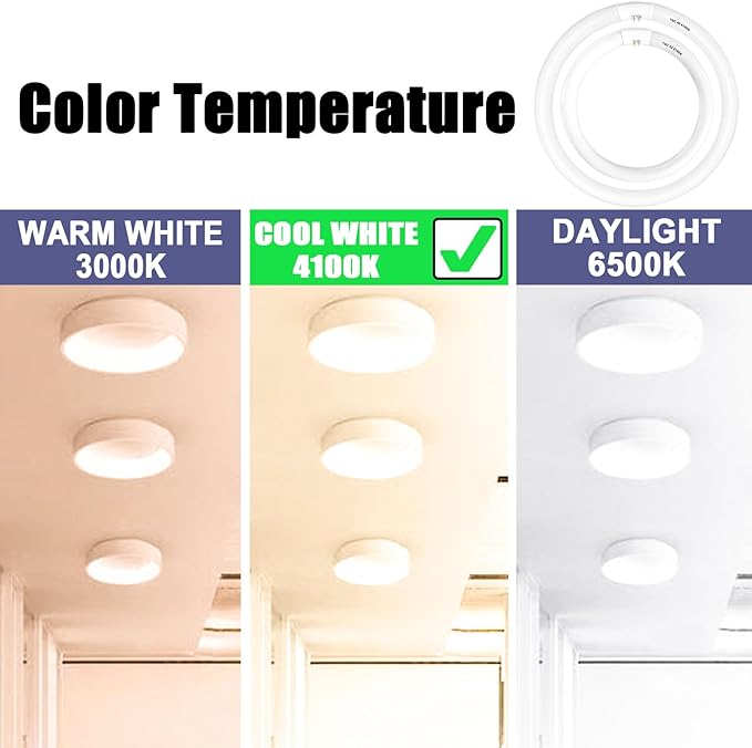 Celiwace FC16T9/CW 40 Watt and FC12T9/CW 32W Set Cool White, 16'' T9 40 Watt Circline Light Bulbs, 12 inch 32W Circular Fluorescent Tube, Round Fluorescent Bulb CRI 82, 4100K, 5300 Lumen G10q