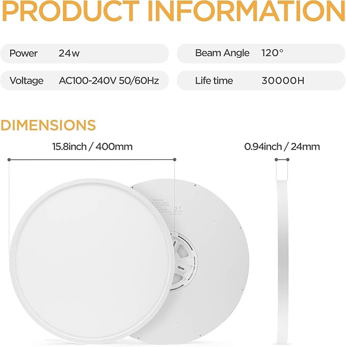 TALOYA 6-Pack 15.8" LED Flush Mount Ceiling Light Fixture,24W 5CCT,White | 100–240 VAC Input,Edge-Lit LED Modern Ceiling Lamp for Living Room,Bedroom,Hallway,Kitchens