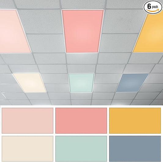 QOUBAI 6PCS Fluorescent Light Covers, 4x2 Feet Magnetic Light Cover Fluorescent Lights Shade Panel Positive Inspirational Ceiling Lights Filters for Office Classroom Home Drop Ceiling Pastel Pink