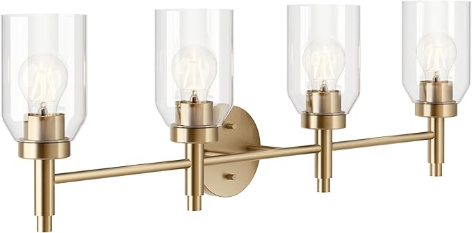 Kichler Madden 4-Light Bathroom Vanity Light Fixture with Clear Glass Shades in Champagne Bronze, Modern Wall Mount for Single or Double Vanity Over Mirror (10.5" x 34"), 55186CPZ