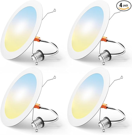 FREELICHT 4 Pack Retrofit LED Recessed Lighting 6 Inch, Selectable 2700K/3000K/4000K/5000K/6000K, Dimmable Flat LED Can Lights, 10W=110W, 1000LM, IC & Damp Rated, ETL & FCC