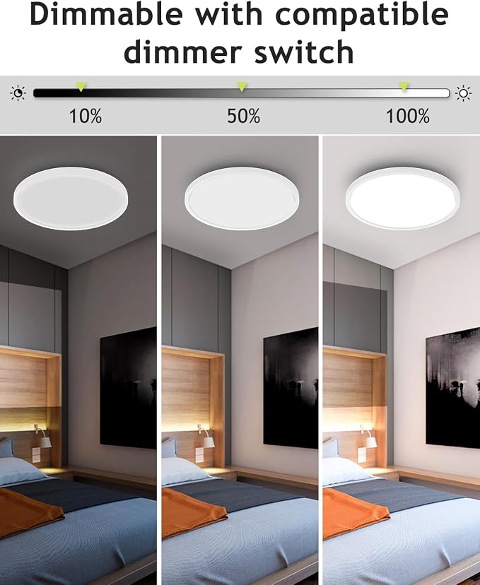hepside 2PACK Flush Mount LED Ceiling Light Fixture White, 12Inch 28Watt, Dimmable & 3000K-4500K-6000K Ceiling Lamp 3200LM Low Profile Ceiling Light for Kitchen Bedroom Hallway Porch