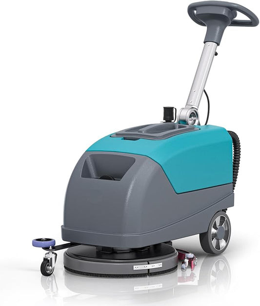 17" Walk Behind Commercial Floor Scrubber, 24" Squeegee Width | Battery Powered Cordless Floor Cleaner Polisher , 24000 SqFt/H Efficient Cleaning for Office Cafe Clinic Retail Store
