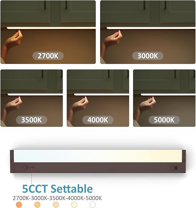 Leetdud Under Cabinet Lighting Plug in or Hardwired Built-in Dimmer, 32 Inch 16W, 5CCT 2700/3000/3500/4000/5000K, Linkable Counter Lights for Kitchen, ETL Dimmable LED Light Fixture, Bronze