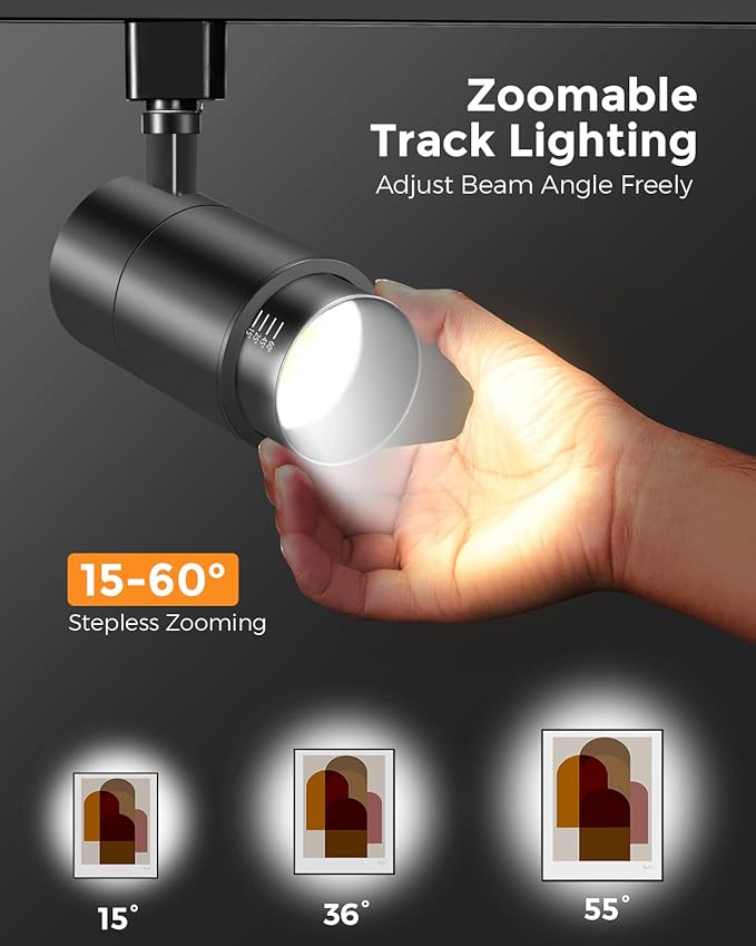 VANoopee 3-Color Zoomable 20W LED Track Lighting Heads H Type Track Light Heads Dimmable Bright Ceiling Spotlight Fixtures for Kitchen, 3000K 4000K 5000K Adjustable, CRI90+ 15°-60° 2000lm Black 4 Pack