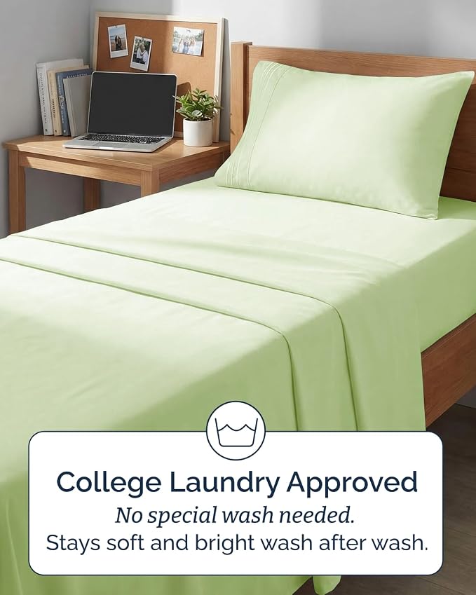 Twin XL 4 Piece Sheet Set - Comfy Breathable & Cooling - Ultra Soft Hotel Luxury Bedding Set w/ 8-16 Inch Deep Pockets - 1 Flat & 1 Fitted Sheet & 2 Pillowcases - Wrinkle Free & Easy Care - Light Sage