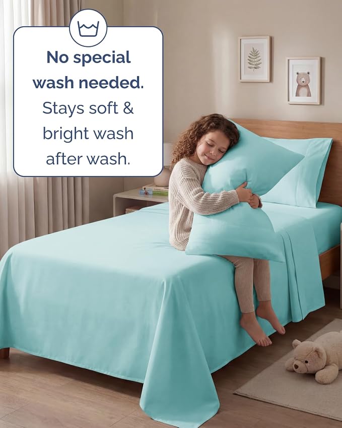 Twin 4 Piece Sheet Set - Comfy Breathable & Cooling - Ultra Soft Hotel Luxury Bedding Set w/ 8-16 Inch Deep Pockets - 1 Flat & 1 Fitted Sheet & 2 Pillowcases - Wrinkle Free and Easy Care - Spa Blue