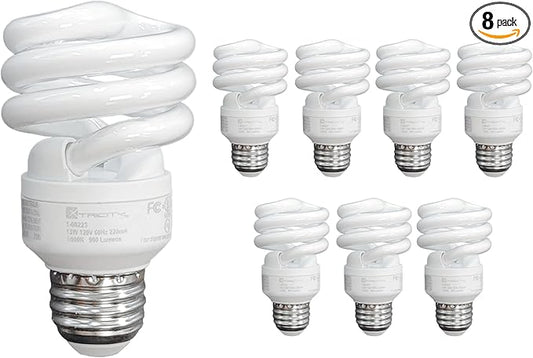 Xtricity Compact Fluorescent Light Bulb T2 Spiral, E26 Base, 9W (40 Watt Equivalent), 5000k Daylight, 540 Lumens, CFL, 120V - UL Listed, (8 Pack)