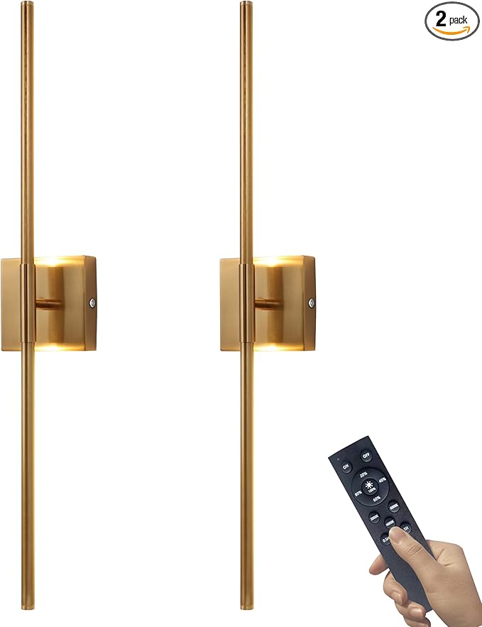 15800 mAh Battery Operated Wall Sconce with Remote Control Dimmable Wall Sconce Set of Two 3000K LED Brass Gold Wireless Wall Light Battery Powered Cordless Rechargeable Sconces Wall Lighting Set of 2