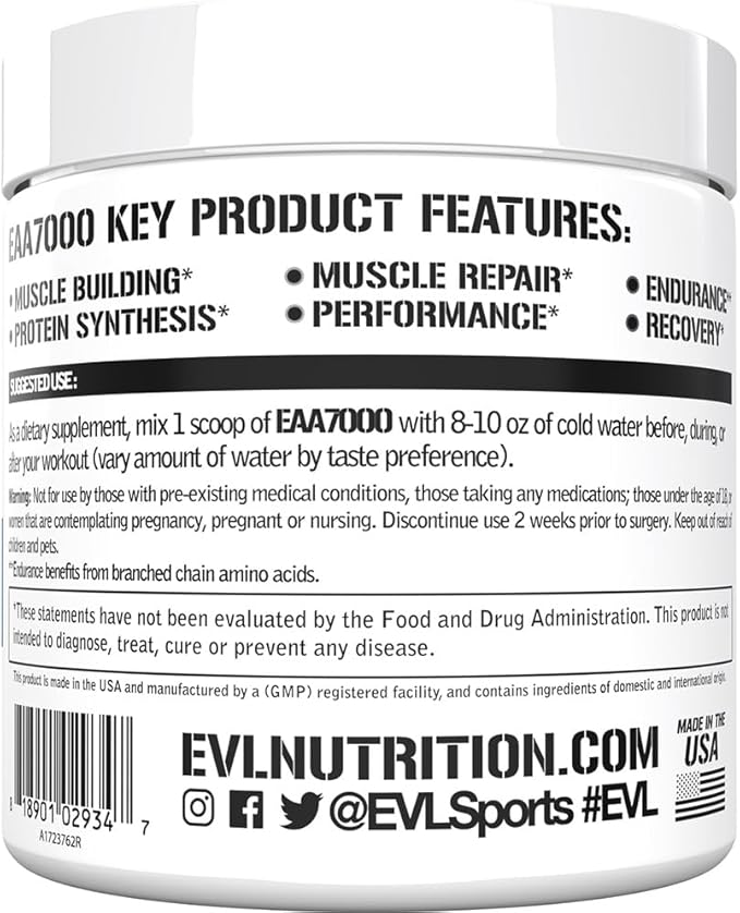 Evlution EAAs Amino Acids Powder - EAA Essential Amino Acids Pre & Post Workout Powder for Muscle Building Endurance and Recovery Support with 7g per Serving Plus 5g BCAAs (Unflavored, 30 Servings)