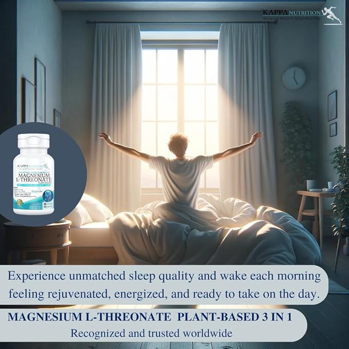 Kappa Nutrition alimenté par Magbrain™ Magnésium L-Thréonate végétal, 90 capsules véganes, 420mg de magnésium élémentaire (3 capsules) à partir de 2 253mg, soutien du cerveau, du sommeil et des muscles.