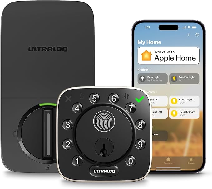 ULTRALOQ Bolt Fingerprint Smart Lock with Door Sensor, Built-in WiFi Deadbolt Front Door Lock with Fingerprint, Code, App, Auto Unlock, Auto-Lock, Remote Access, Works with Apple Home, Google, Alexa
