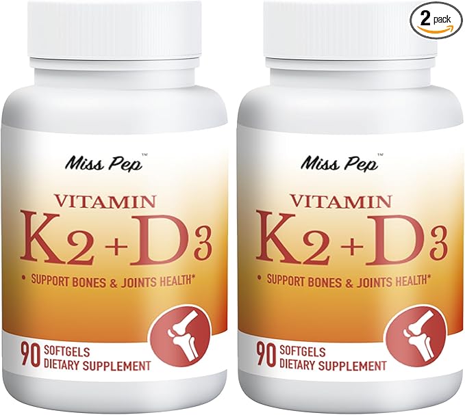 Vitamine D3 K2, 5000 UI D3 et 100 mcg K2 (Mk-7), avec huile de tournesol en gélules, 90 gélules, formule 2-en-1, facile à absorber et à avaler, soutient le système immunitaire (2 flacons)
