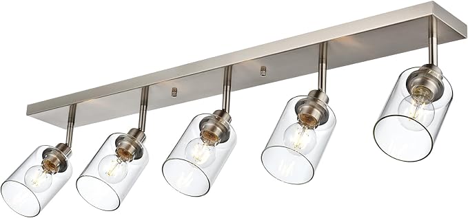 5 Light Indoor Vanity Lights with Clear Glass Shade,Black Bathroom Spotlight Fixture with Rotatable Light Head Metal Ceiling Light Fixture