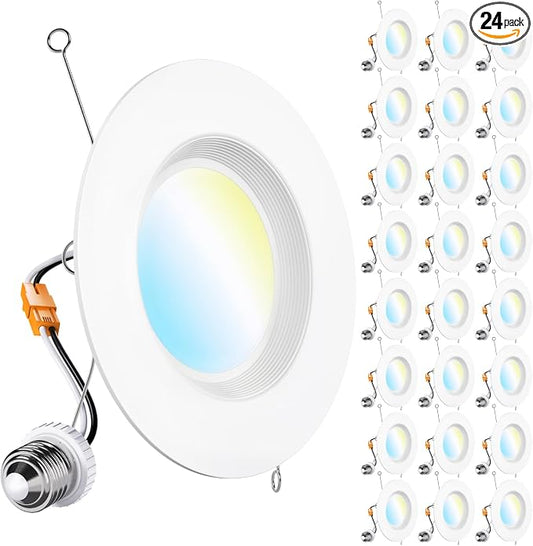 Sunco 24 Pack Retrofit LED Recessed Lighting 6 Inch, Downlight Can Lights for Ceiling, 1050 LM, 2700K/3000K/3500K/4000K/5000K, Dimmable, Baffle Trim, 13W=75W, 50000 Lifetime Hours, Damp Rated UL