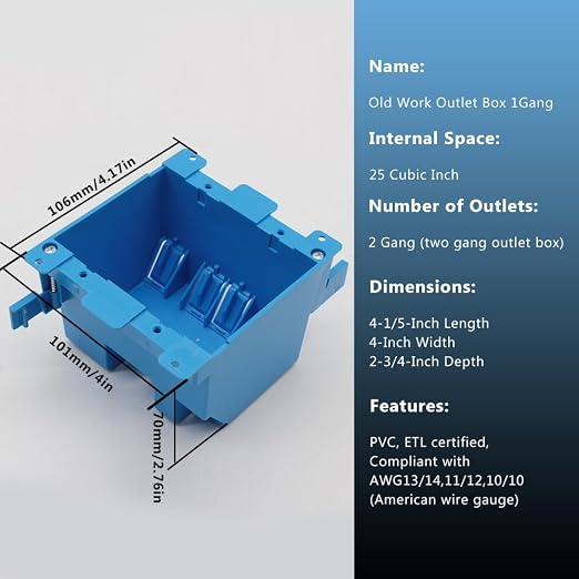 XGGYA3 by 4 Blue Outlet Box Double Gang,Old Work Electric Box,4-1/5-Inch Length by 4-Inch Width by 2-3/4-Inch Depth,PVC Old Work Outlet Box for Constructions(Pack of 12)