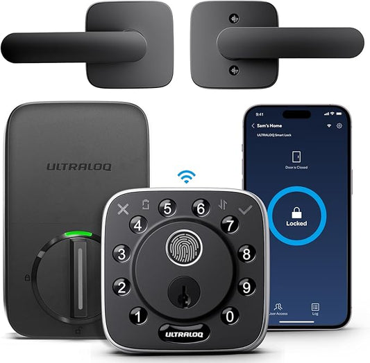 ULTRALOQ Bolt Fingerprint WiFi Smart Locks for Front Door with Door Sensor, Works with Apple Home, Alexa, Google, Keypad Door Lock with Handle, App Remote Access, Geofence Auto Unlock, Auto-Lock