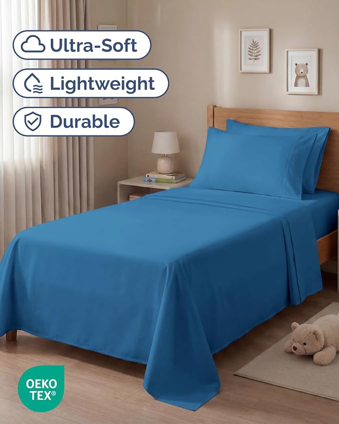 Twin 4 Piece Sheet Set - Comfy Breathable & Cooling - Ultra-Soft Hotel Luxury Bedding Set with 8-16 Inch Deep Pockets - 1 Flat & 1 Fitted Sheet & 2 Pillowcases - Wrinkle Free & Easy Care - Denim Blue