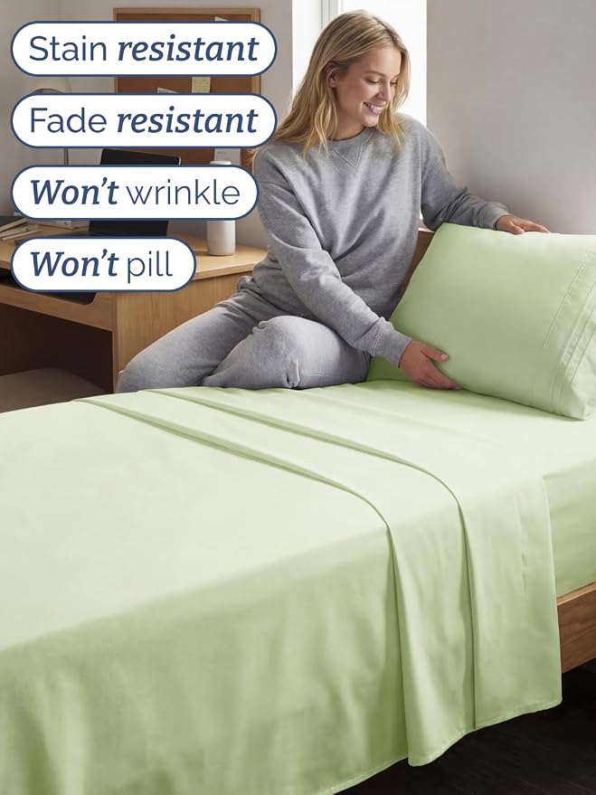 Twin XL 4 Piece Sheet Set - Comfy Breathable & Cooling - Ultra Soft Hotel Luxury Bedding Set w/ 8-16 Inch Deep Pockets - 1 Flat & 1 Fitted Sheet & 2 Pillowcases - Wrinkle Free & Easy Care - Light Sage
