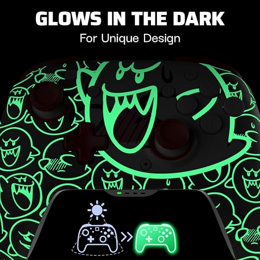PDP Rematch Glow Wireless Gaming Controller Boo Hoo Nintendo Switch 2, Lite | Also works with OLED, Motion Controls, Rechargeable 40-Hr Battery, 2 Mappable Back Buttons, Mario Boo-Hoo Glow Red & White