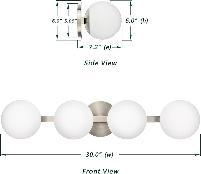 Bathroom Vanity Light Fixtures, Modern 4 Lights Globe Wall Sconce Lighting Brushed Nickel, Porch Wall Mount Light Fixture for Bathroom, Mirror Cabinets Hallway Stairs
