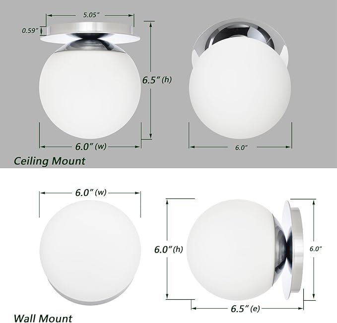 Chrome Wall Sconces, 1 Light Modern Globe Sconce, Wall Light for Bedroom Bathroom Living Room & Hallway Vanity Lighting, Ceiling Light Fixture (1-Light, Chrome)