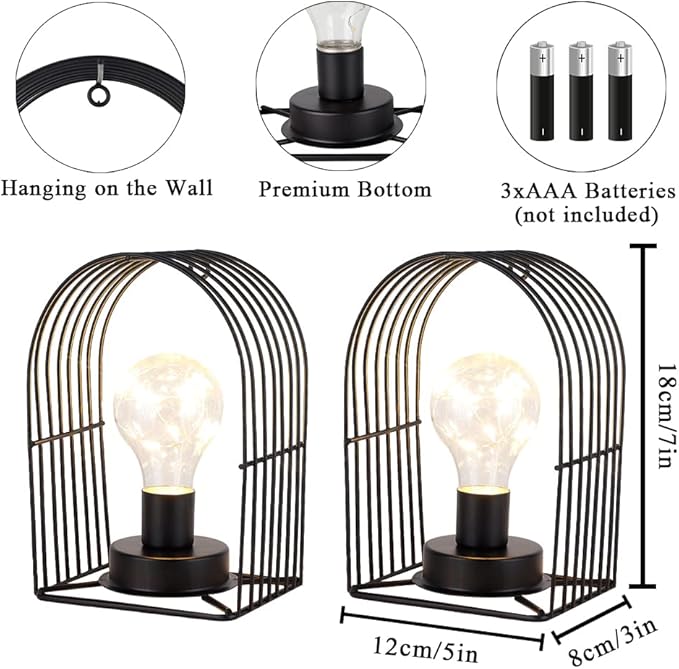 JHY DESIGN Set of 2 Battery Operated Wall Sconce 7''H Metal Wall Mount Lamp with 6-Hour Timer and Fairy Lights Bulb Table Lamp Wall Decor for Bedroom Living Room Hallway Stairway(Arch Shape)