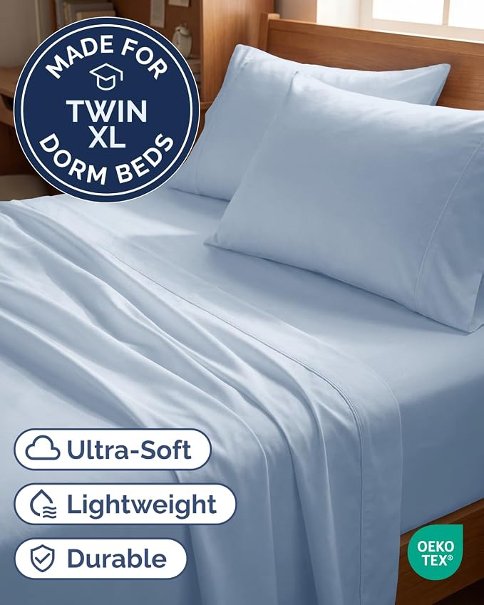 Twin XL 4 Piece Sheet Set - Comfy Breathable & Cooling - Ultra-Soft Hotel Luxury Bedding Set w/ 8-16 Inch Deep Pockets - 1 Flat & 1 Fitted Sheet & 2 Pillowcases - Wrinkle Free & Easy Care - Sky Blue