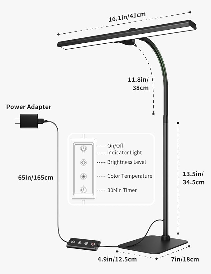 Kary LED Desk Lamps for Home Office, Tall Desk Light with Base, Flexible Gooseneck Adjustable 5-Level Dimmable Brightness & Color, Height Architect Lamp for Working, Reading, Crafting, Study