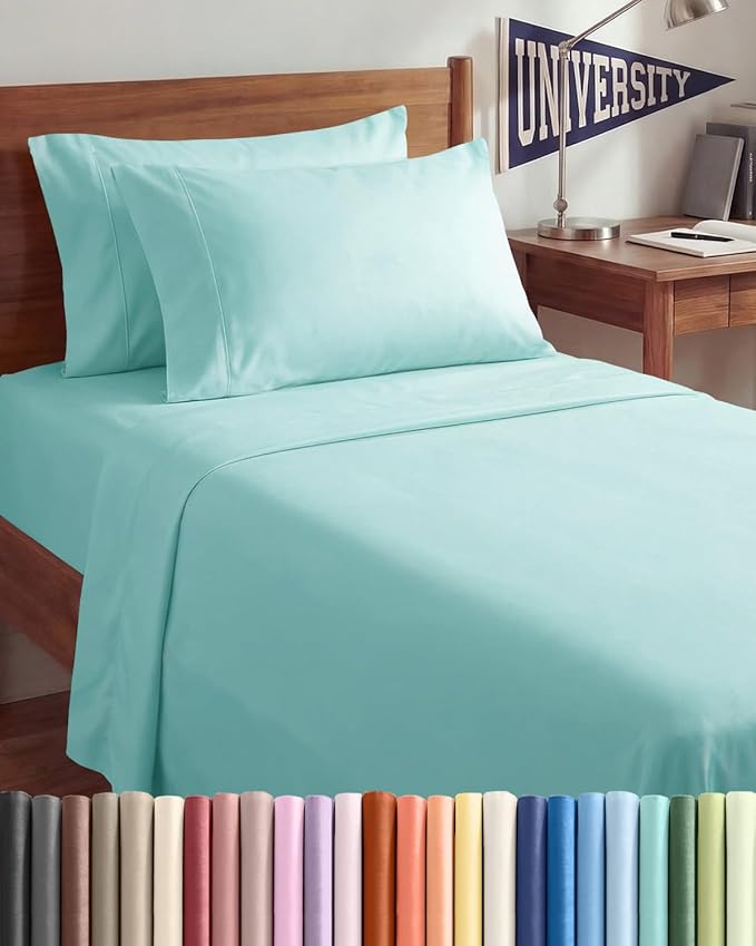 Twin XL 4 Piece Sheet Set - Comfy Breathable & Cooling - Ultra-Soft Hotel Luxury Bedding Set w/ 8-16 Inch Deep Pockets - 1 Flat & 1 Fitted Sheet & 2 Pillowcases - Wrinkle Free & Easy Care - Spa Blue