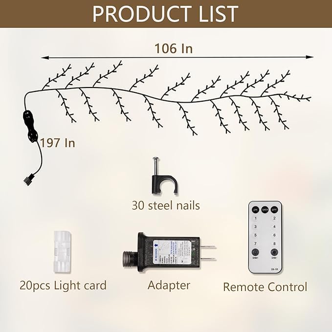 160 LED Plug In Vines Lights Room Decor with Remote, 8 Modes and Timer, Indoor Home Plants Flowers Tree Willow Lights, Artificial Tree for Walls Bedroom Living Room Kitchen Coffee Shop Decor（Black）