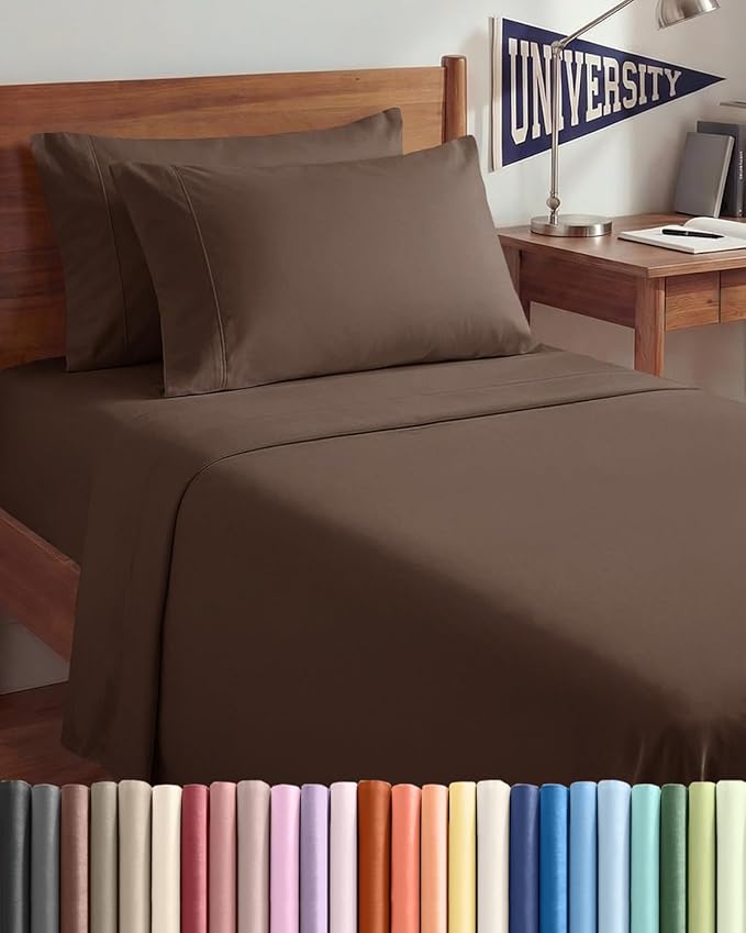 Twin XL 4 Piece Sheet Set - Comfy Breathable & Cooling - Ultra Soft Hotel Luxury Bedding Set w/ 8-16 Inch Deep Pockets - 1 Flat & 1 Fitted Sheet & 2 Pillowcases - Wrinkle Free and Easy Care - Brown