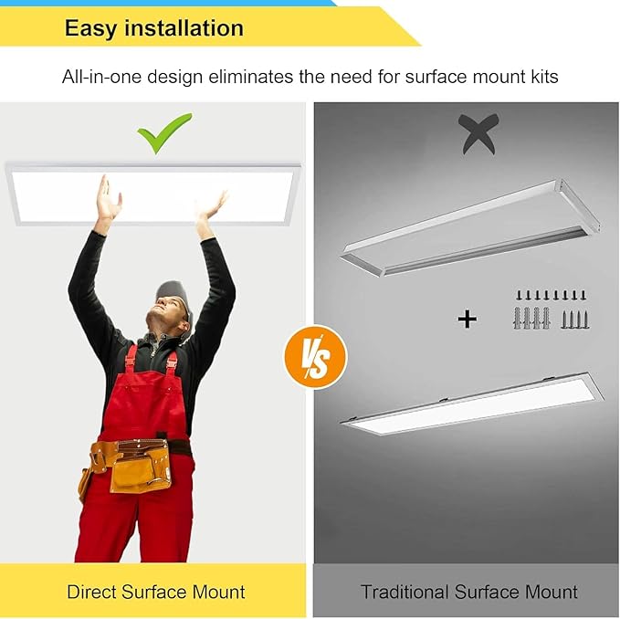 AIKVSXER 1PACK 1x4 LED Flat Panel Light Surface Mount LED Ceiling Light, 5500LM 50W TRIAC 10-100% Dimmable, 3000/4000/5000k Selectable 4FT Kitchen Ceiling Light Fixtures for Garage/Laundry White