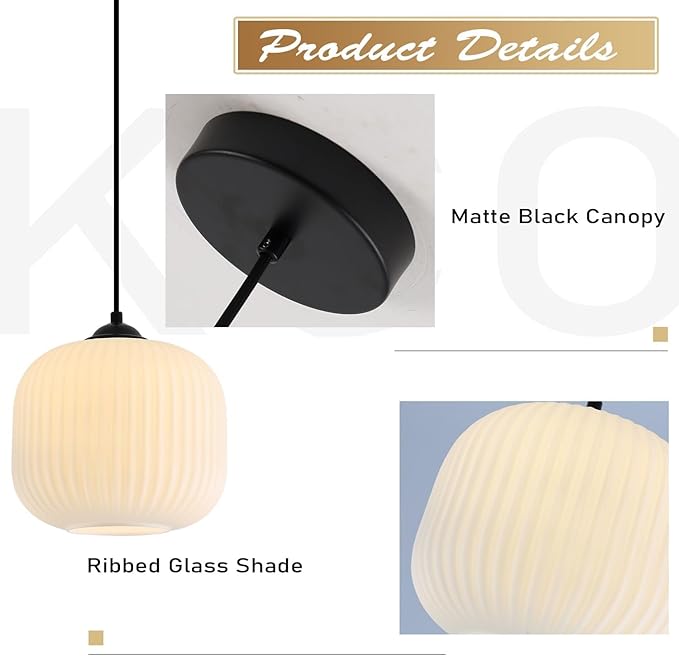 KCO Lighting Frosted White Glass Pendant Light Black Farmhouse Kitchen Light Fixtures Ceiling Hanging Over Table Mid Century Modern Globe Pendant Light Single Hanging Light Fixture