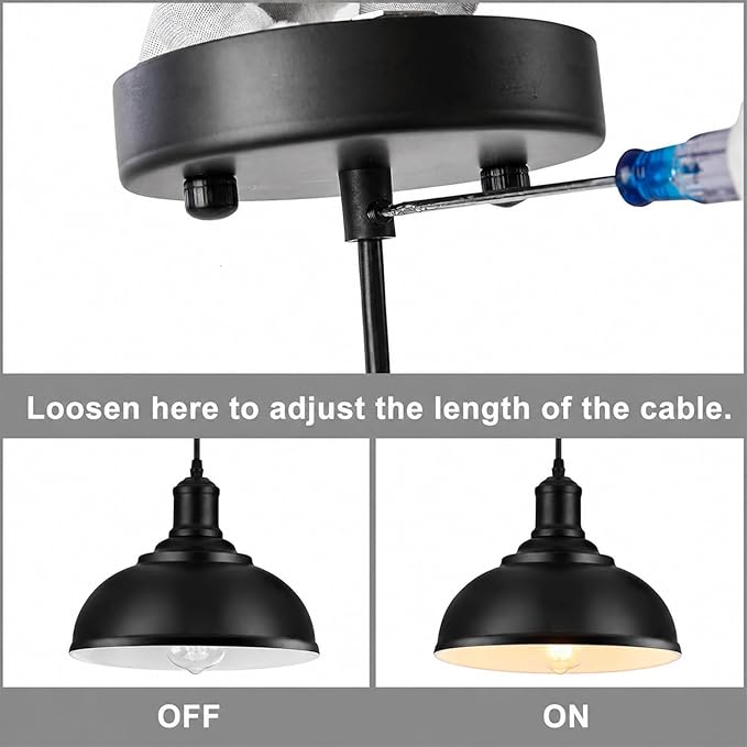 LOEHINLE 3PCS Pendant Lighting, Vintage Industrial Fixtures, Black Metal Chandelier Lights, Ceiling Lamp for Kitchen Home Island Dining Room Bedroom, 11.4 inches