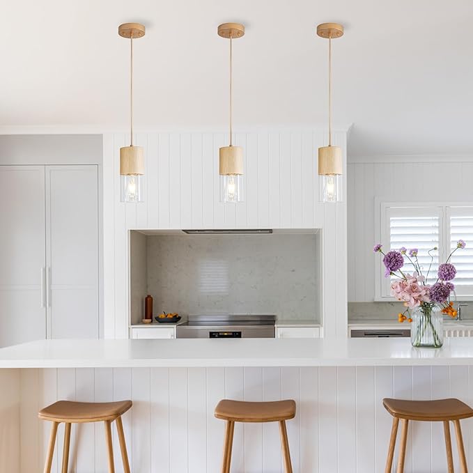 2-Pack Gold Pendant Light Fixtures, Adjustable Modern Pendant Lights for Kitchen Island, Industrial Clear Glass Pendant Lights for Dining Table Hallway Bedroom Living Room