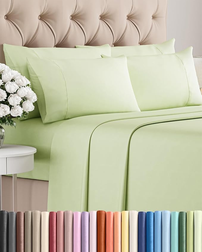 Queen 6 Piece Sheet Set - Comfy Breathable & Cooling - Ultra-Soft Hotel Luxury Bedding Set w/ 8-16 Inch Deep Pockets - 1 Flat & 1 Fitted Sheet & 4 Pillowcases - Wrinkle Free & Easy Care - Light Sage