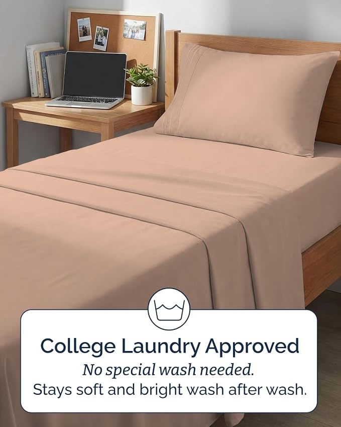 Twin XL 4 Piece Sheet Set - Comfy Breathable & Cooling - Ultra Soft Hotel Luxury Bedding Set w/ 8-16 Inch Deep Pockets - 1 Flat & 1 Fitted Sheet & 2 Pillowcases - Wrinkle Free and Easy Care - Mauve