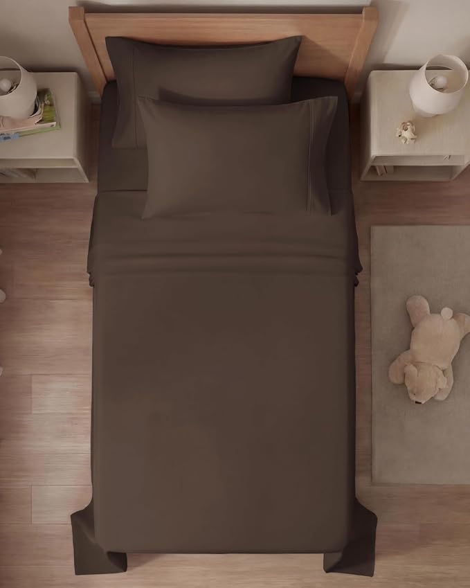 Twin 4 Piece Sheet Set - Comfy Breathable & Cooling - Ultra Soft Hotel Luxury Bedding Set with 8-16 Inch Deep Pockets - 1 Flat & 1 Fitted Sheet & 2 Pillowcases - Cozy, Wrinkle Free & Easy Care - Brown