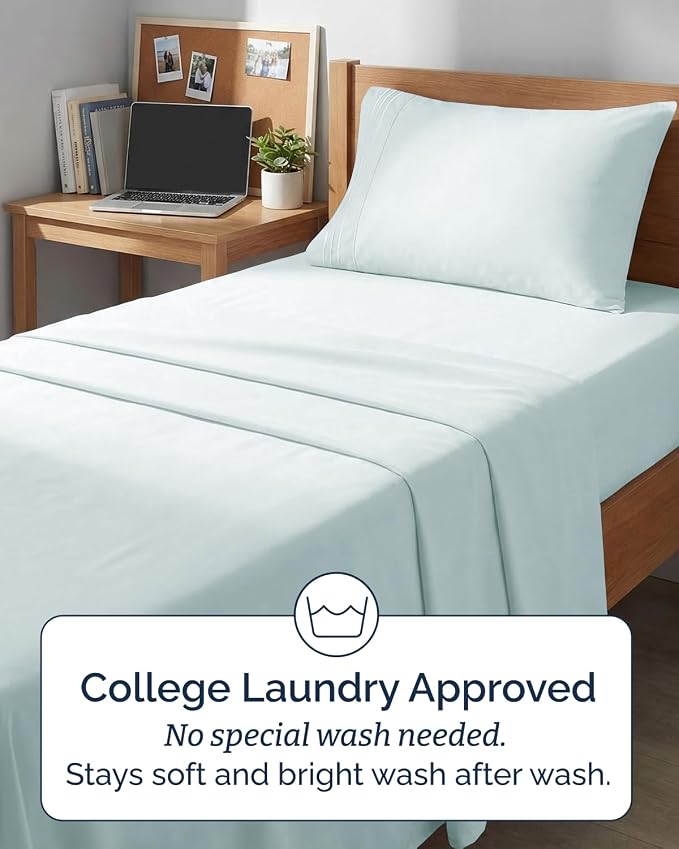 Twin XL 4 Piece Sheet Set - Comfy Breathable & Cooling - Ultra-Soft Hotel Luxury Bedding Set w/ 8-16 Inch Deep Pockets - 1 Flat & 1 Fitted Sheet & 2 Pillowcases - Wrinkle Free & Easy Care - Ice Blue