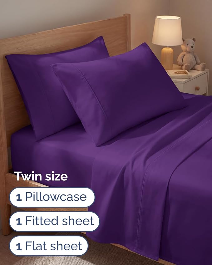 Twin 4 Piece Sheet Set - Comfy Breathable & Cooling - Ultra Soft Hotel Luxury Bedding Set w/ 8-16 Inch Deep Pockets - 1 Flat & 1 Fitted Sheet & 2 Pillowcases - Cozy, Wrinkle Free & Easy Care - Purple