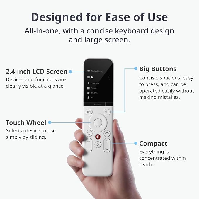 SwitchBot Smart Universal Remote with Hub Mini, Replace Multiple Remotes Easily, Control 25 Devices & 10 Scenes, Works with TV, AC, Apple TV, Fire TV & Smart Home Devices