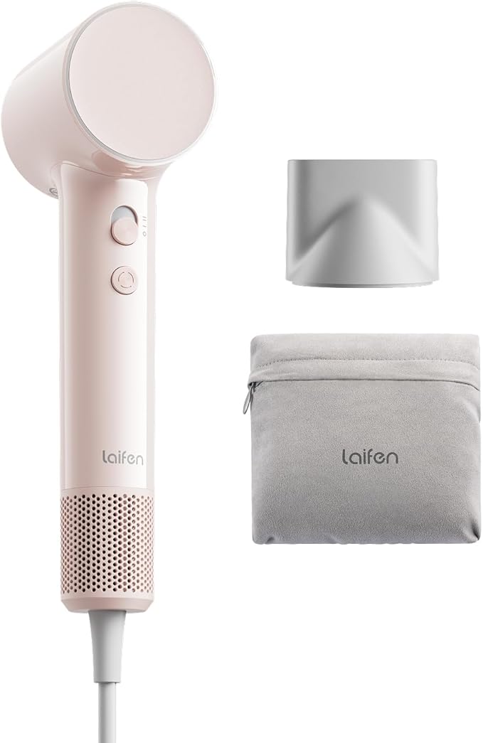 Laifen Air Hair Dryer, Lightweight and Palm-Sized Compact, 15× High-Speed Drying with 110, 000 RPM Powerful Motor, Smart Temperature Control, 200 Million Negative Ions, 5 Modes & 2 Airspeeds, Pink