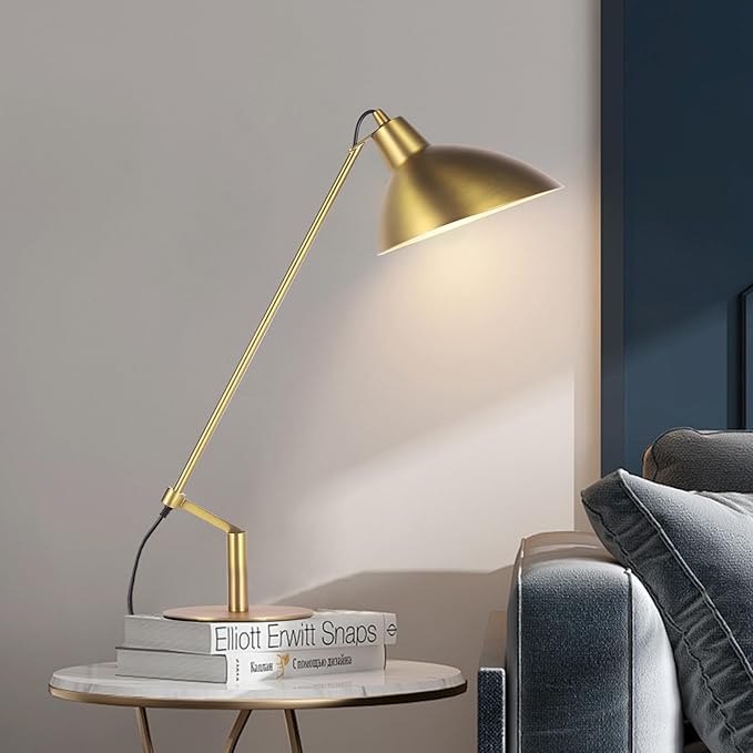Desk Lamp Modern Industrial 100% Metal Adjustable Table Lamp 24", Natural Light (4000K) with Dimmer, Ideal for Office Bedroom Study Room Living Room Nightstand Bedside Lamps Brass