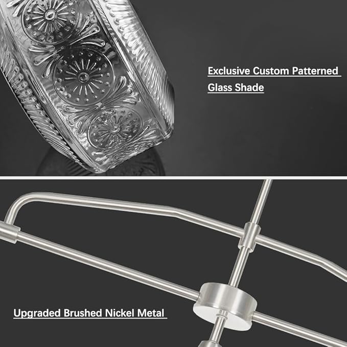 3-Light Island Light for Kitchen, Adjustable Farmhouse Kitchen Island Lighting with Clear Glass, Brushed Nickel Dining Room Light Fixture Over Table, Linear Chandelier Pendant Lighting over Sink