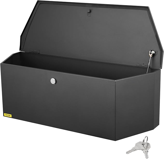 VEVOR Trailer Tongue Box, Heavy Duty Trailer Tongue Tool Box Storage Organizer with Lock & Keys, Utility Tool Chest for Pickup Truck Bed, RV, SUV, Off-Road Vehicle, Steel, 36" x 12" x 12"
