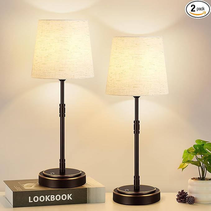 Cordless Table Lamps Set of 2 – Battery Operated Lamp with 7500mAh Rechargeable Battery, Stepless Dimmable Oil-Rubbed Bronze Lamp, Wireless Lamps for Dining Room, Nightstand & Patio (Bulbs Included)