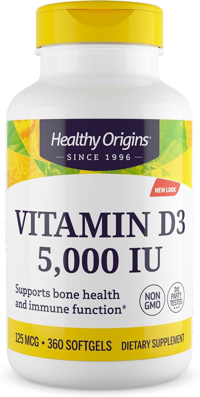 Healthy Origins ビタミンD3（ラノリン）5,000 IU ソフトジェル - 骨の健康と免疫サポートサプリメント - 吸収しやすいビタミンDサプリメント - グルテンフリービタミンD3サプリメント - 360ソフトジェル