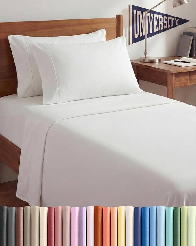 Twin XL 4 Piece Sheet Set - Comfy Breathable & Cooling - Ultra Soft Hotel Luxury Bedding Set w/ 8-16 Inch Deep Pockets - 1 Flat & 1 Fitted Sheet & 2 Pillowcases - Wrinkle Free and Easy Care - White