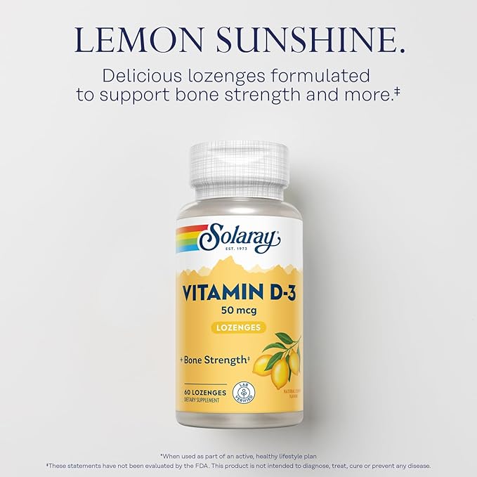 SOLARAY ビタミンD3トローチ 50mcg - 2000IU D3ビタミン - 丈夫な骨、筋肉、免疫サポート - 天然レモンフレーバー - 研究室検証済み、60日間保証 - 60回分、60トローチ